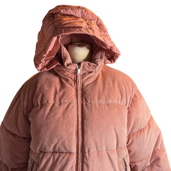 American Eagle Dusty Rose Pink Corduroy Puffer Jacket, Versatile Hood, Small - Picture 6 of 12